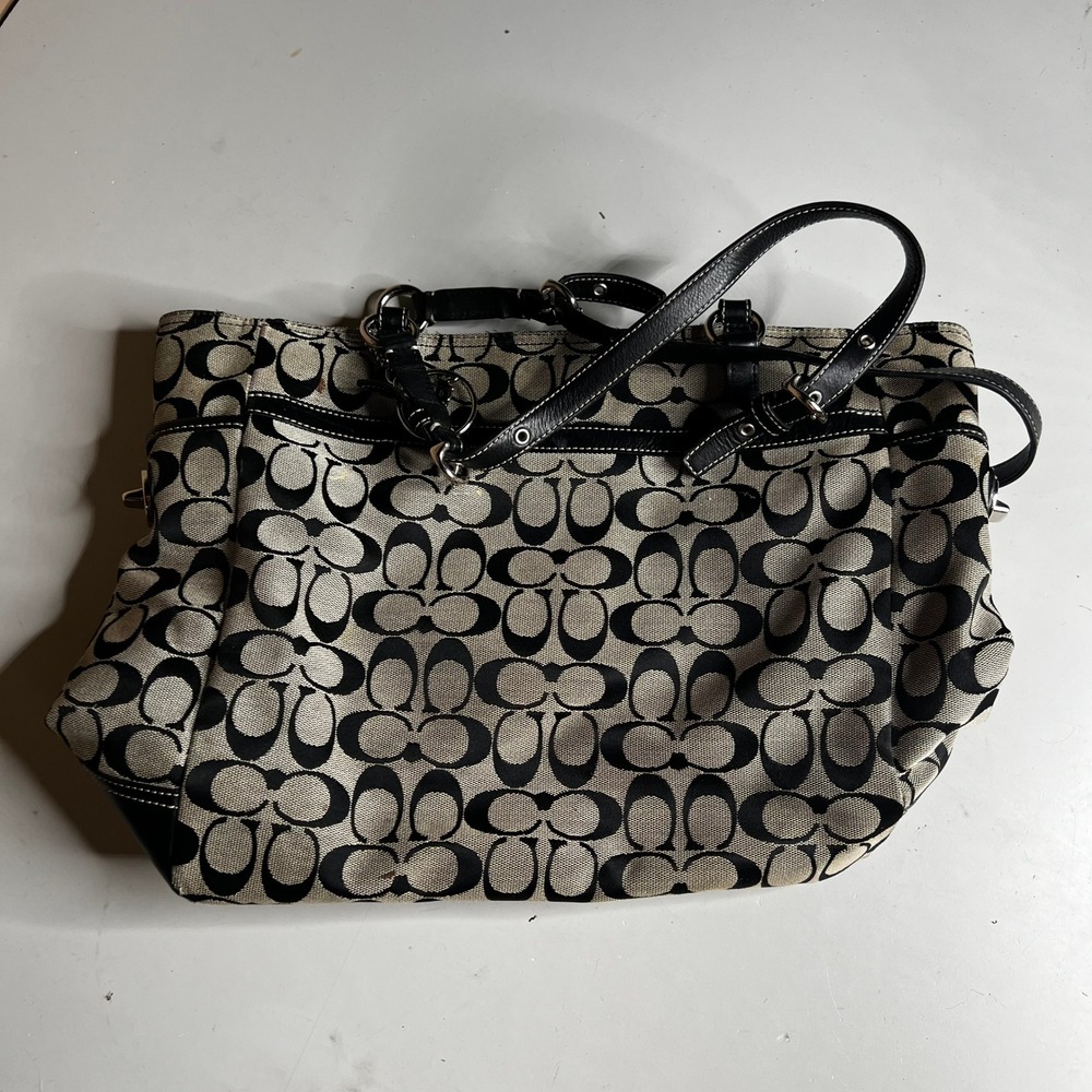 Coach Signature Gallery Tote Black Gray Monogram Canvas Leather Bag F14670